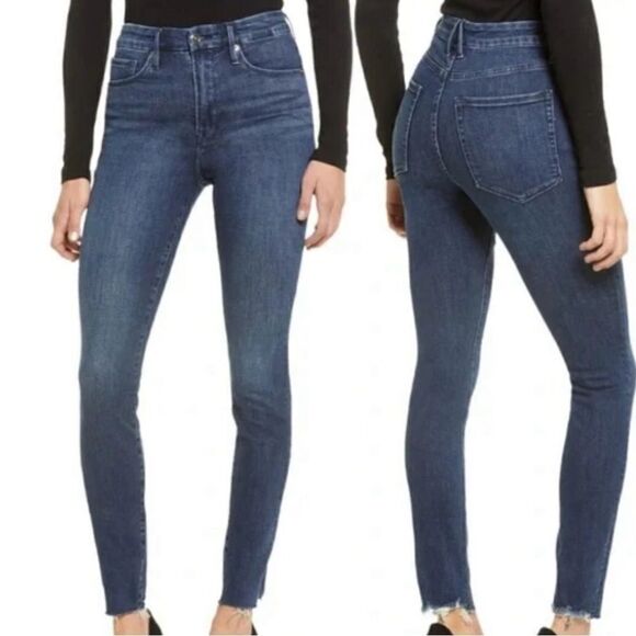 GOOD AMERICAN GOOD LEGS HIGH RISE SKINNY RAW EDGE HEM JEANS - Picture 1 of 11